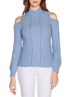 Украшенный свитер с открытыми плечами и воротником-стойкой Belldini, синий