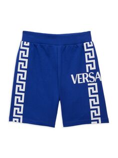 Флисовые шорты с рисунком грека для маленьких мальчиков и мальчиков Versace, синий