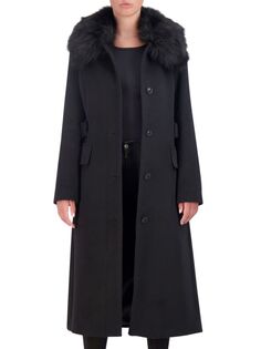 Фирменное пальто из смеси шерсти и искусственного меха Cole Haan, черный