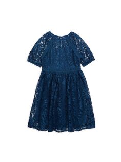Кружевное платье с пышными рукавами для девочки Us Angels, темно-синий