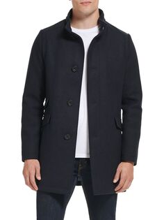 Пальто из смесовой шерсти с капюшоном Kenneth Cole, темно-синий