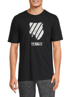 Футболка с потертым теннисным логотипом и графическим рисунком K-Swiss, черный