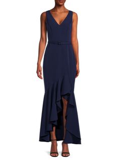 Платье с высоким и низким вырезом и асимметричными рюшами Eliza J, темно-синий