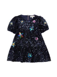 Платье со звездами и пайетками для маленькой девочки Baby Sara, темно-синий