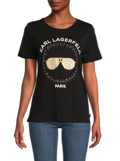 Футболка с солнцезащитными очками и украшением Karl Lagerfeld Paris, черный