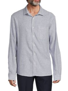 Рубашка на пуговицах из льняной смеси в микрополоску Saks Fifth Avenue, темно-синий