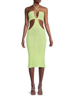 Облегающее платье миди с вырезом крючком Victor Glemaud, цвет Neon Green