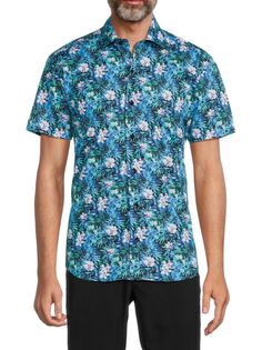 Рубашка на пуговицах с тропическим принтом Bertigo, темно-синий