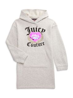 Платье с капюшоном и пайетками для девочек Juicy Couture, цвет Oatmeal Heather