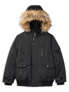 Утепленная куртка-бомбер с капюшоном из искусственного меха Noize, темно-синий