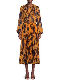 Плиссированное платье-миди с принтом Jason Wu, цвет Ocher Plum