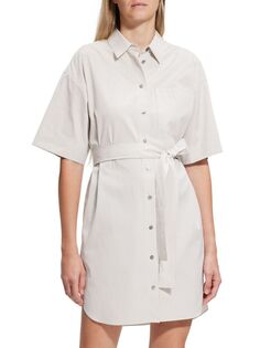 Платье-рубашка в полоску с поясом Theory, цвет Off White