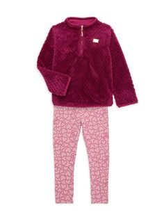 Комплект из двух предметов: пуловер из искусственной овчины и леггинсы с сердечками для маленькой девочки Juicy Couture, фиолетовый