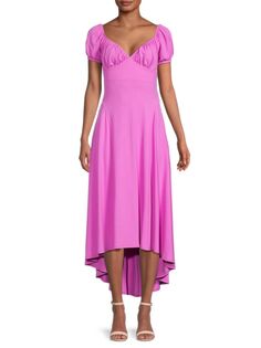 Платье миди с пышными рукавами и высоким низким вырезом Susana Monaco, фиолетовый