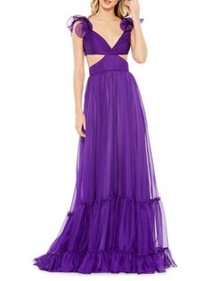 Плиссированное бальное платье с рюшами и вырезами Mac Duggal, фиолетовый