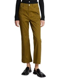 Укороченные брюки из твила Proenza Schouler White Label, цвет Olive Green