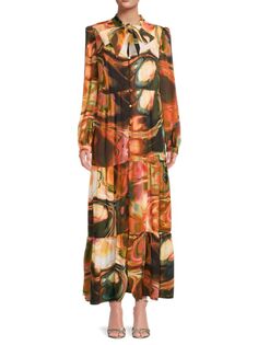 Платье макси Khloe с абстрактным воротником и завязками Marie Oliver, цвет Orange Multicolor