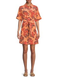 Шелковое мини-платье-рубашка Adalaide с цветочным принтом Equipment, цвет Orange Multicolor