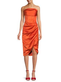 Атласное корсетное платье без бретелек Jamila Bardot, оранжевыйовый кислый