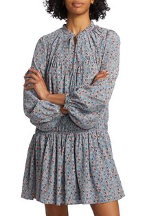 Шелковое мини-платье Essex с цветочным принтом Joie, цвет Adriatic Blue Multi