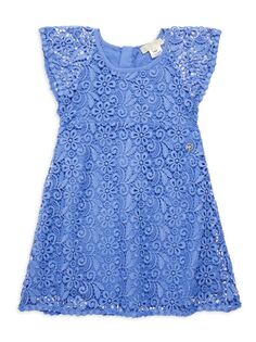 Кружевное платье с расклешенной юбкой для маленьких девочек и девочек Michael Kors, цвет Pale Blue