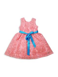 Платье трапециевидной формы с фактурным цветочным принтом для маленьких девочек и девочек Joe-Ella, цвет Pastel Coral