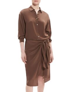 Асимметричное платье-рубашка Theory, цвет Pecan