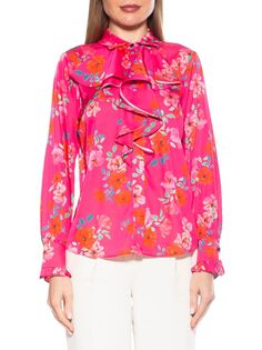 Атласная блузка Brooks с рюшами Alexia Admor, цвет Pink Floral