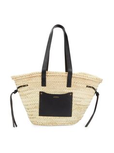 Пляжная сумка-тоут Cadix из кожи и соломы Isabel Marant, цвет Beige Black
