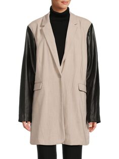 Длинная куртка из искусственной кожи с рукавами смешанного цвета Dkny, цвет Beige Black