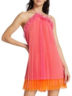 Мини-платье Tate со складками из тюля Amur, цвет Pink Orange