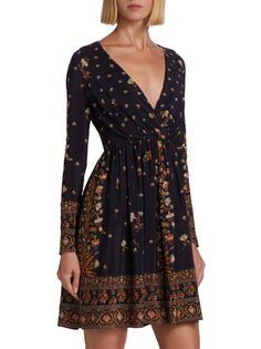 Мини-платье с длинными рукавами и цветочным принтом Giambattista Valli, цвет Black Brown