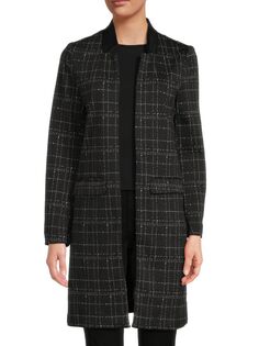 Жаккардовое фактурное пальто с открытой передней частью Ellen Tracy, цвет Black Check