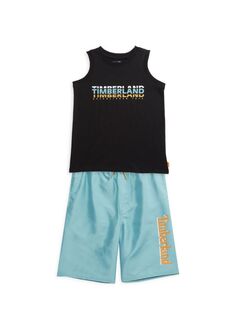 Комплект из двух частей: майка с логотипом и шорты для плавания для мальчика Timberland, цвет Black Multi