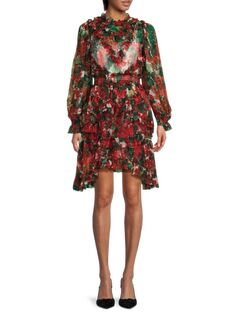 Шелковое мини-платье с рюшами и цветочным принтом Dolce&amp;Gabbana, цвет Red Multi