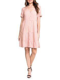 Многоярусное мини-платье свободного кроя из смесового льна Gibsonlook, цвет Soft Blush