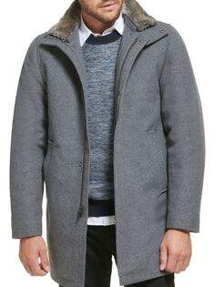 Полушерстяное пальто с отделкой из искусственного меха для городских прогулок Calvin Klein, цвет Charcoal