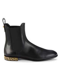 Кожаные ботинки челси на каблуке с логотипом Versace, черный