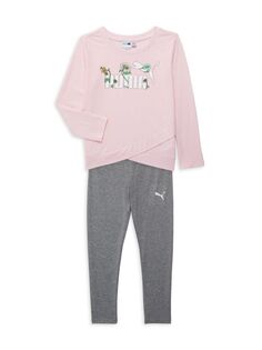 Комплект из двух предметов: футболка и леггинсы с цветочным логотипом для маленькой девочки Puma, розовый