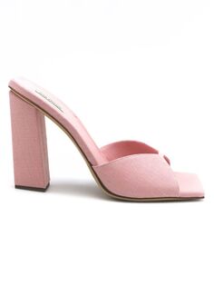 Льняные мюли на блочном каблуке Gia Borghini, розовый