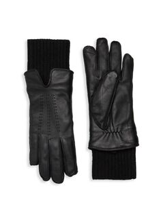 Кожаные перчатки на подкладке из искусственного меха Saks Fifth Avenue, черный