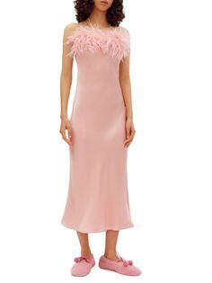 Платье-комбинация с перьями Boheme Sleeper, розовый