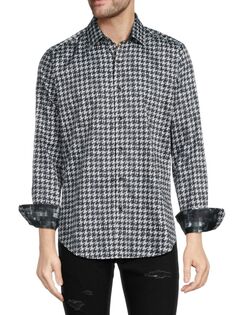Классическая рубашка с узором «гусиные лапки» на пуговицах Robert Graham, цвет Black White