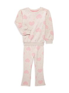 Комплект из двух предметов: флисовый свитшот и брюки с принтом в виде сердечек для маленькой девочки Juicy Couture, розовый