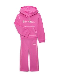 Комплект из двух предметов: флисовая толстовка и брюки с логотипом для маленькой девочки Calvin Klein, розовый