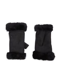 Кожаные перчатки без пальцев на подкладке из овчины Ugg, черный