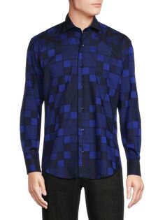 Хлопковая рубашка с геометрическим рисунком Bertigo, темно-синий