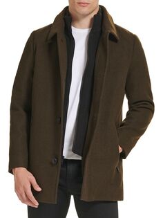 Пальто из смесовой шерсти на подкладке из свитера с воротником-стойкой Kenneth Cole, цвет Olive