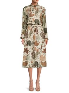 Платье миди из смесового шелка с цветочным принтом Lafayette 148 New York, цвет Beige Muticolor