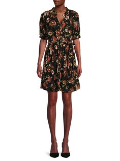Мини-платье-рубашка с цветочным принтом Bobeau, цвет Olive Picante